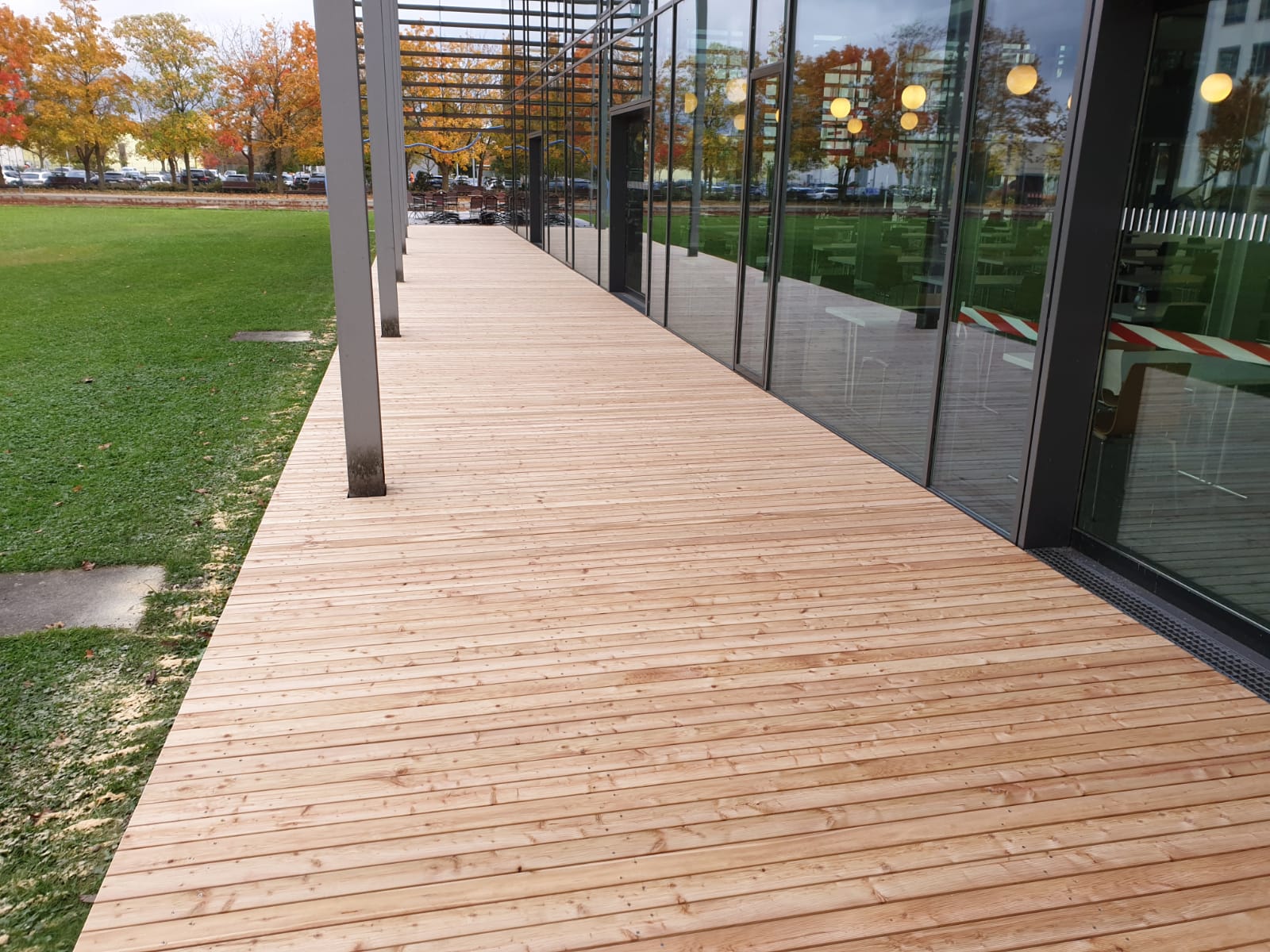 Sibirische Lärche Terrassendielen verlegt am Pool